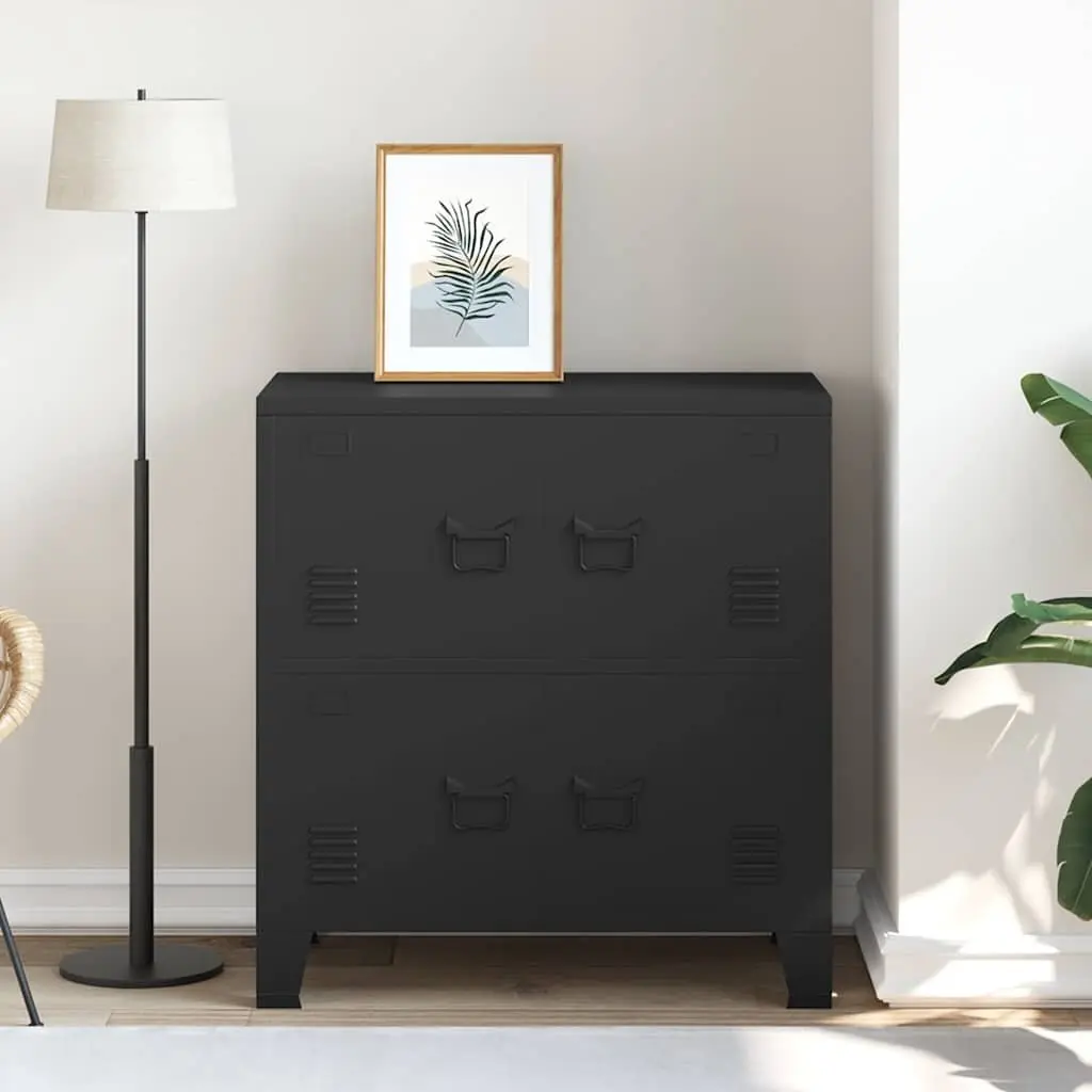 Industrial Storage Chest Organiser 75 x 40 x 80 cm Black Steel Furniture Cabinet with Shelves