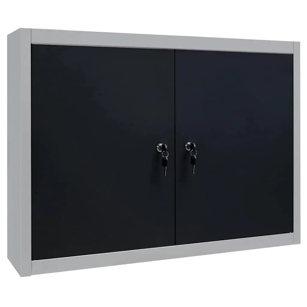 Wall Mounted Tool Cabinet Industrial Storage Metal Grey Black