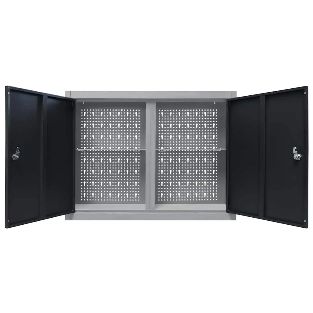 Wall Mounted Tool Cabinet Industrial Storage Metal Grey Black