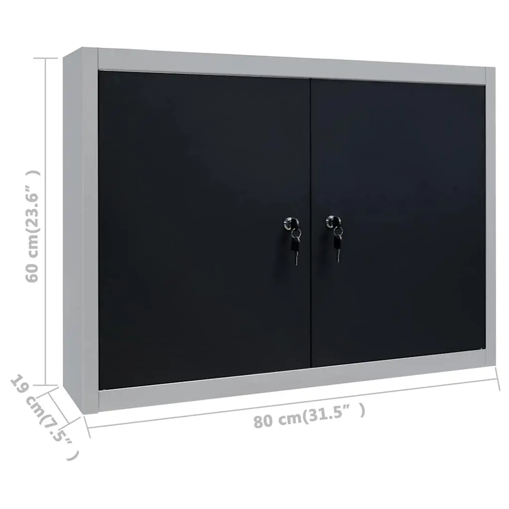 Wall Mounted Tool Cabinet Industrial Storage Metal Grey Black