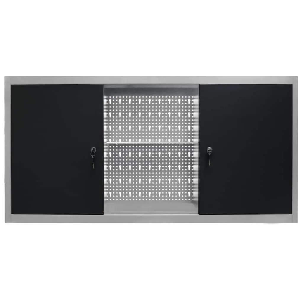 Wall Mounted Tool Cabinet Metal Storage Unit with Lockable Doors Three Adjustable Shelves Grey
