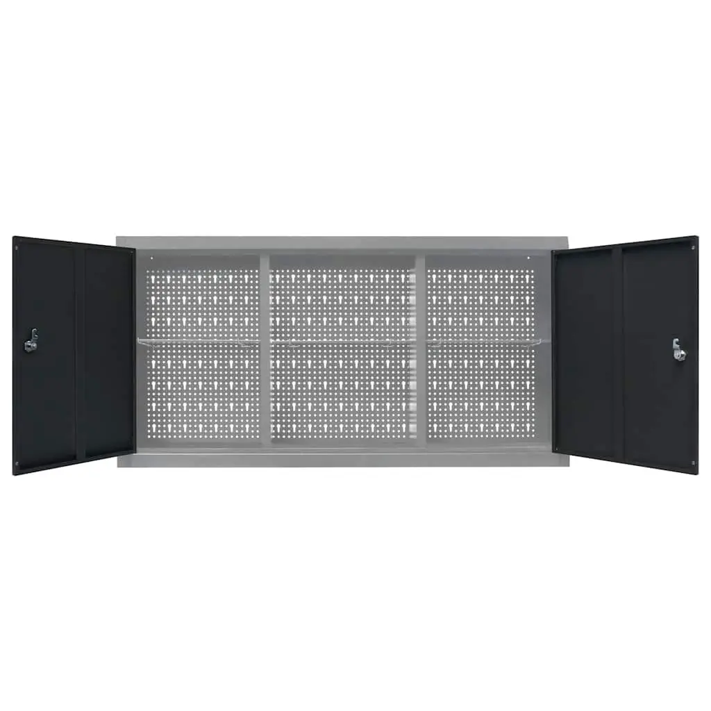 Wall Mounted Tool Cabinet Metal Storage Unit with Lockable Doors Three Adjustable Shelves Grey