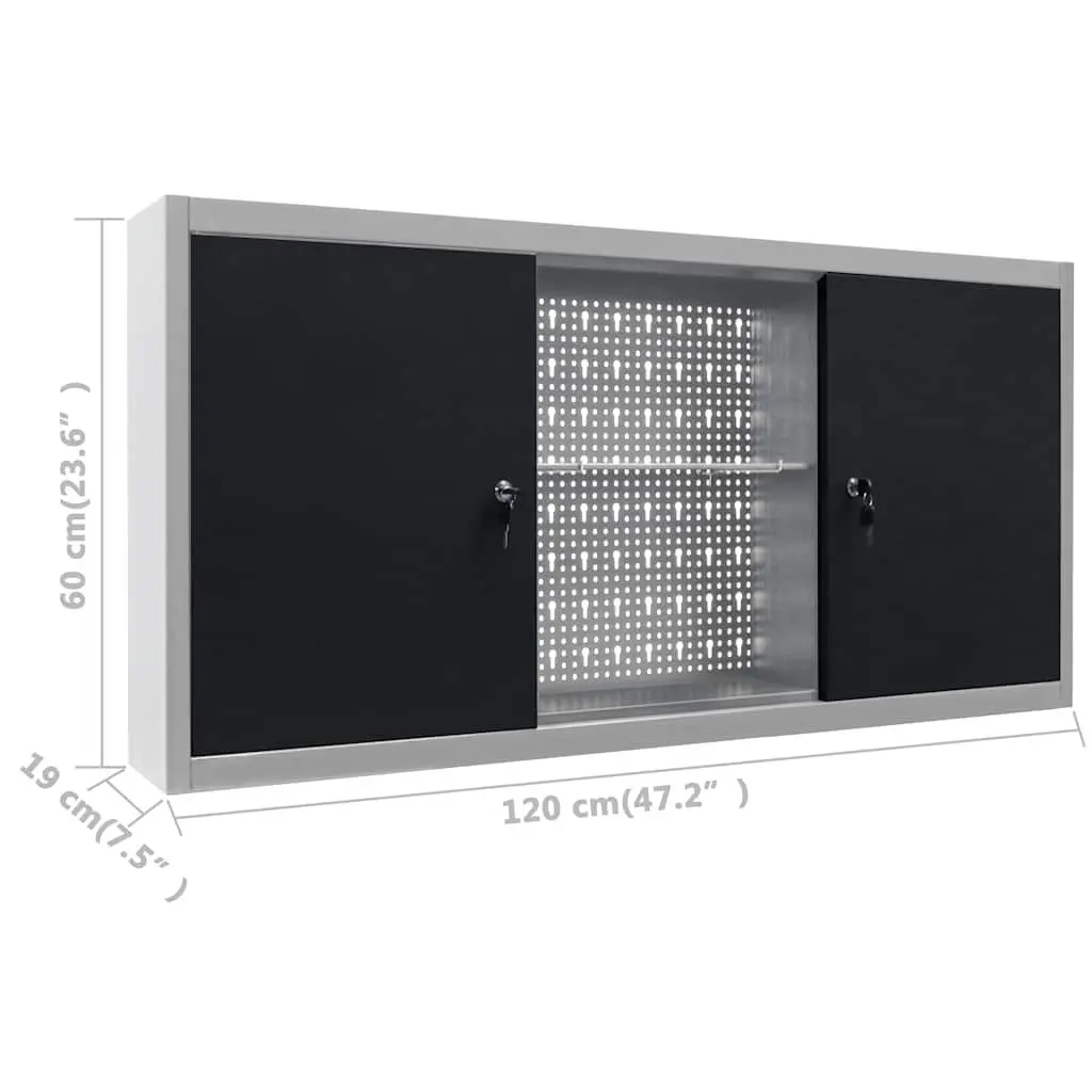 Wall Mounted Tool Cabinet Metal Storage Unit with Lockable Doors Three Adjustable Shelves Grey