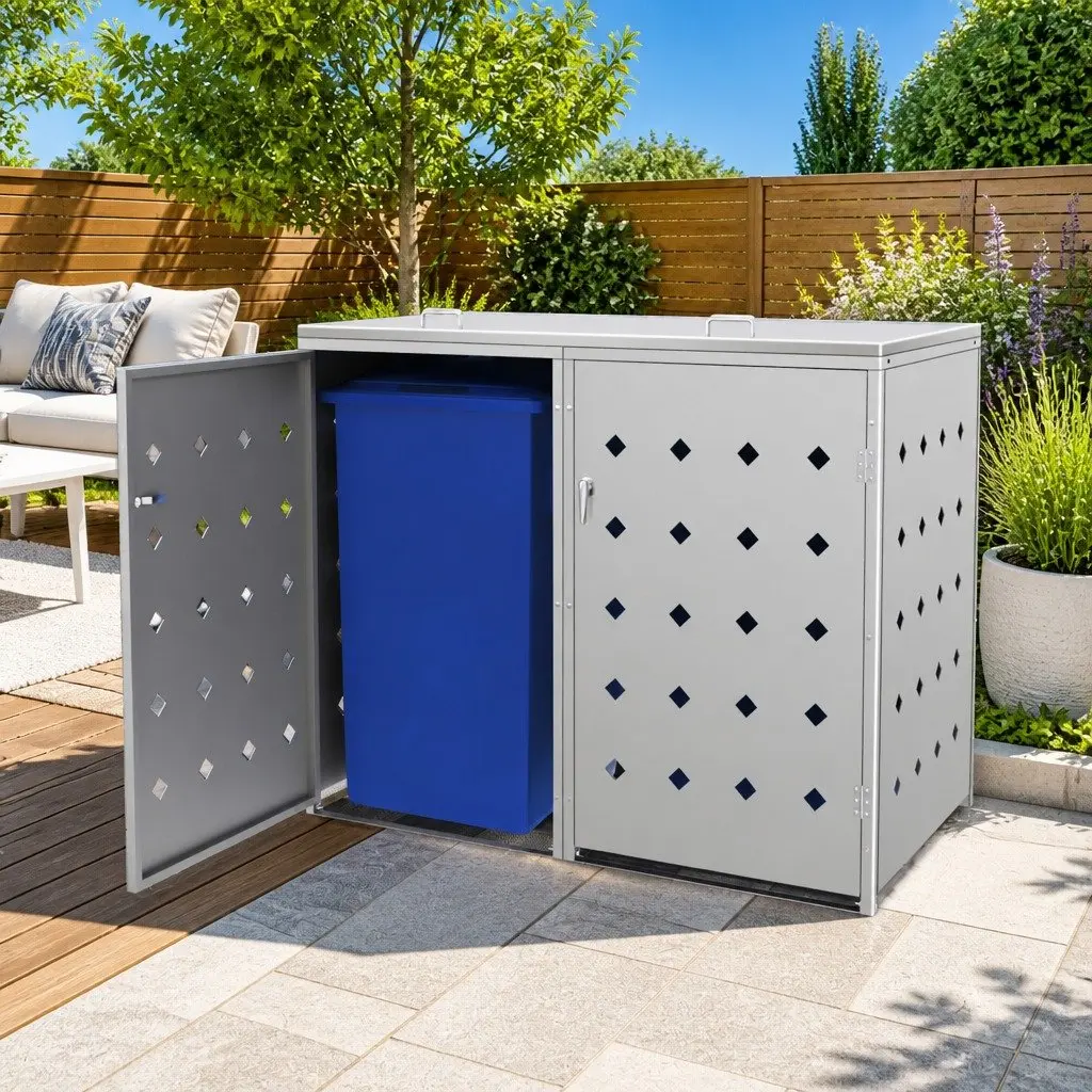 Double Wheelie Bin Shed Garbage Storage Enclosure 240L Stainless Steel Silver