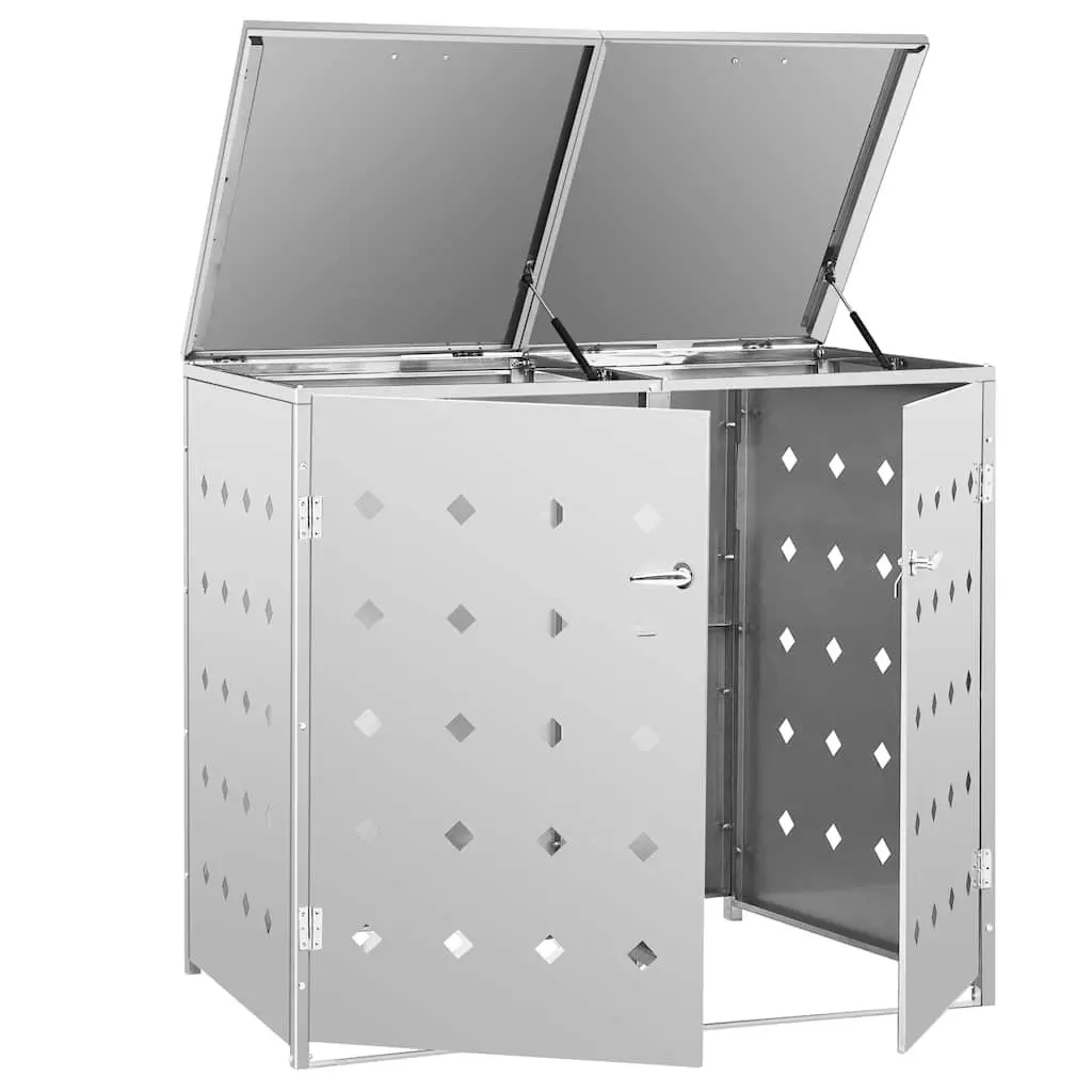 Double Wheelie Bin Shed Garbage Storage Enclosure 240L Stainless Steel Silver