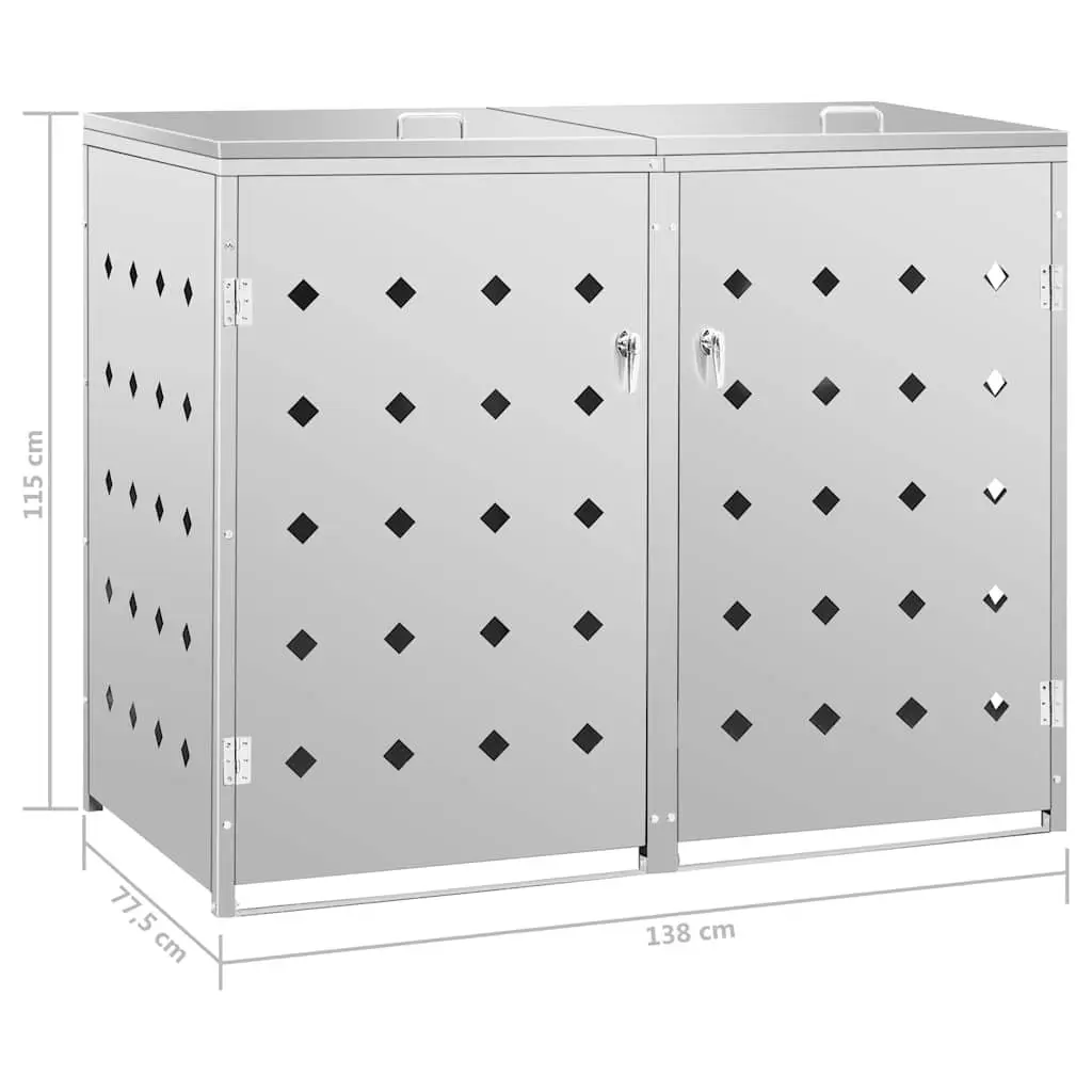 Double Wheelie Bin Shed Garbage Storage Enclosure 240L Stainless Steel Silver
