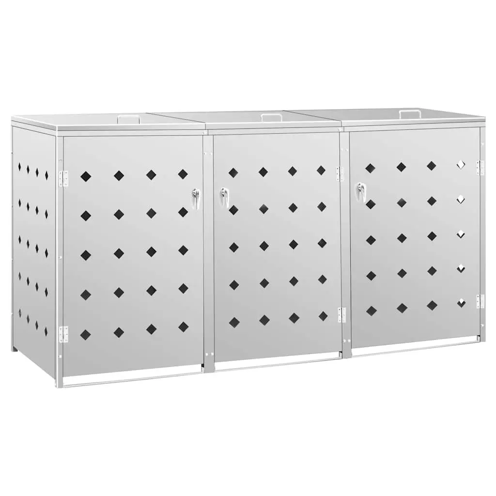 Triple Wheelie Bin Shed 240L Garbage Storage Box Stainless Steel Silver