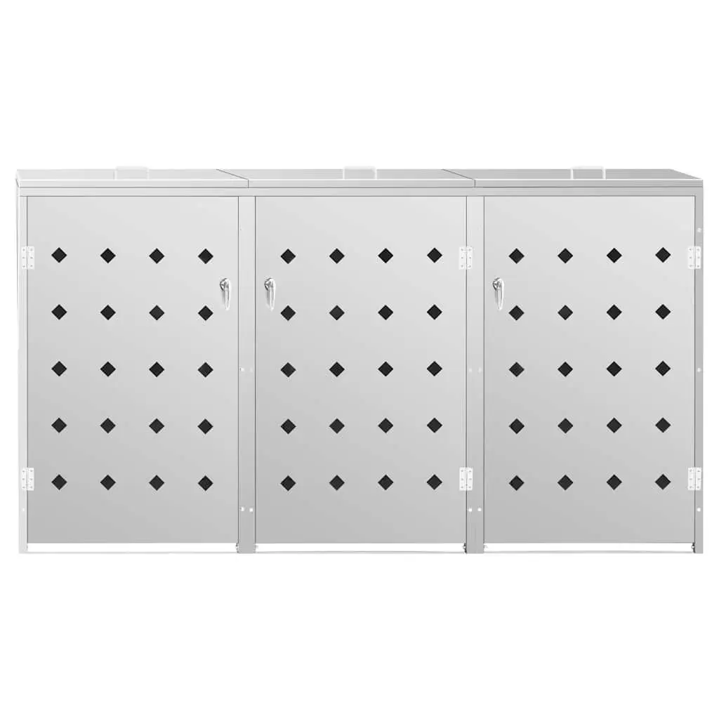 Triple Wheelie Bin Shed 240L Garbage Storage Box Stainless Steel Silver
