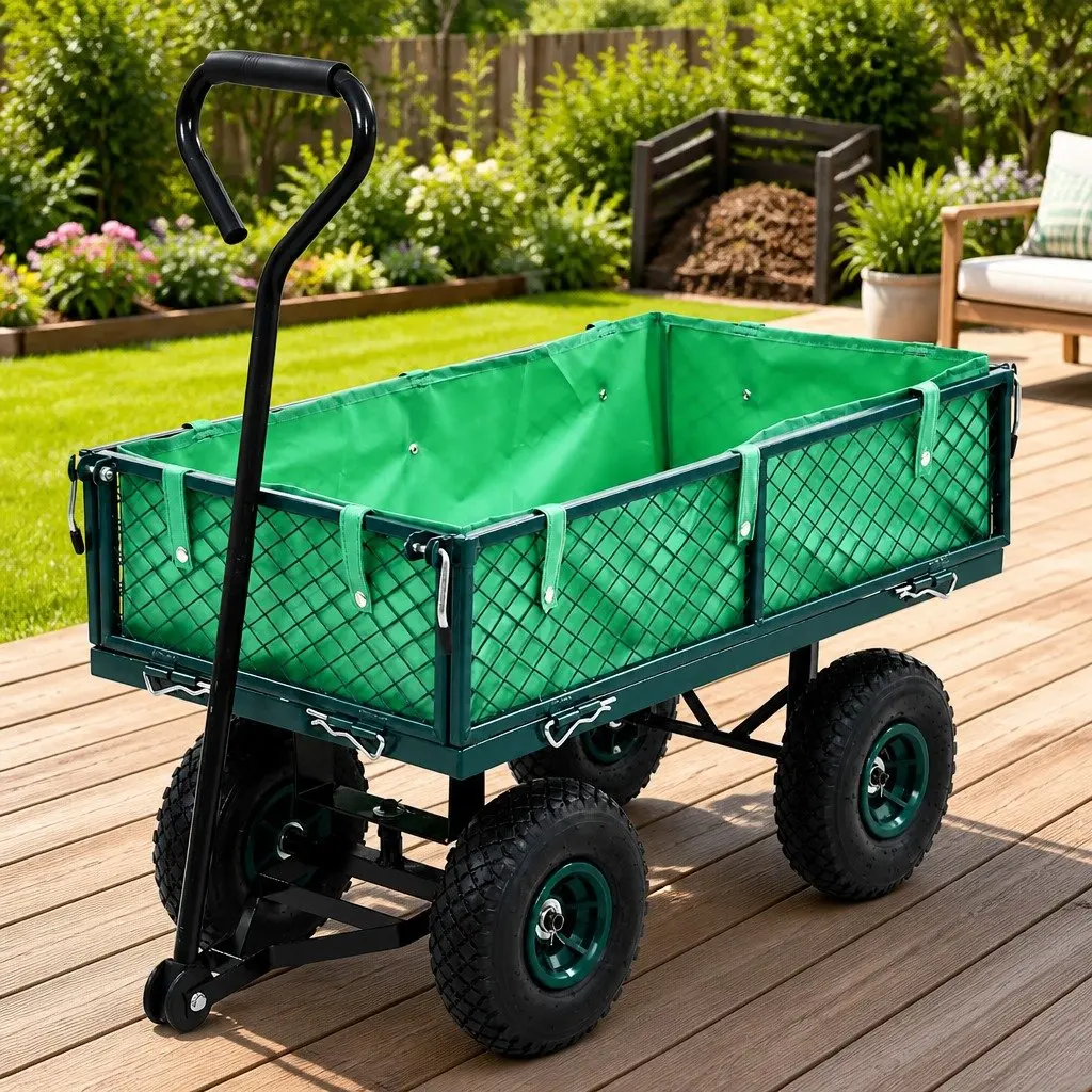 Garden Hand Trolley Heavy-Duty Steel Cart 250kg Load Capacity Red