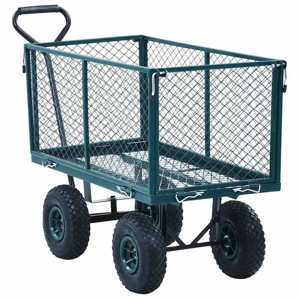 Heavy Duty Steel Cart Garden Trolley Green 350kg Load Capacity