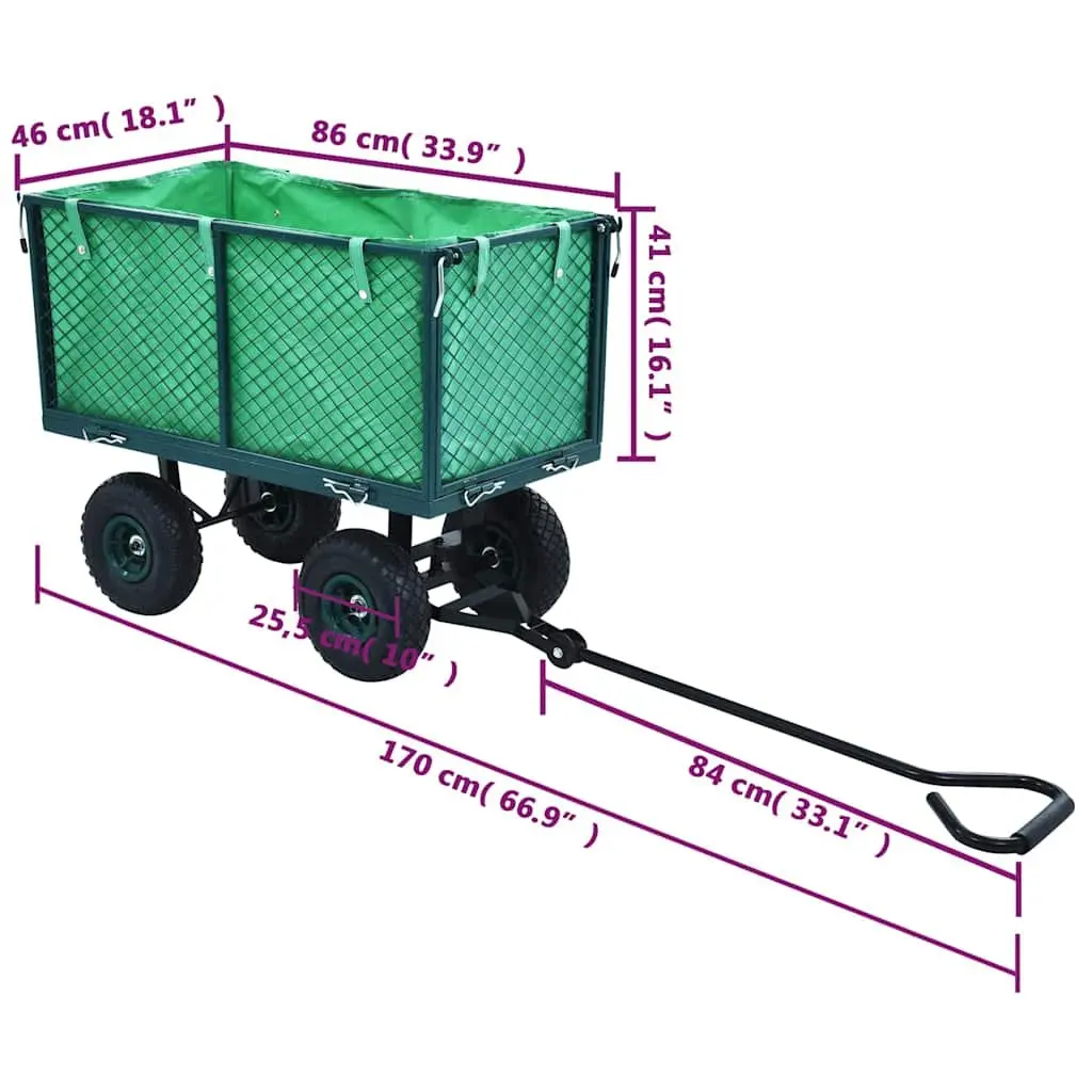 Heavy Duty Steel Cart Garden Trolley Green 350kg Load Capacity