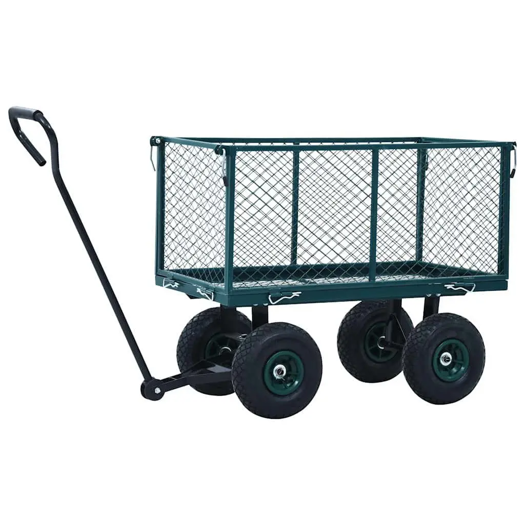 Heavy Duty Steel Cart Garden Trolley Green 350kg Load Capacity