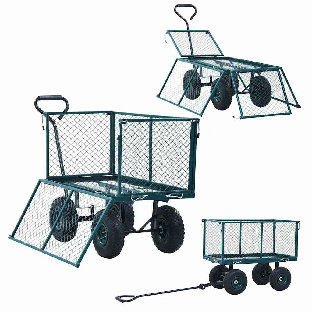 Heavy Duty Steel Cart Garden Trolley Green 350kg Load Capacity