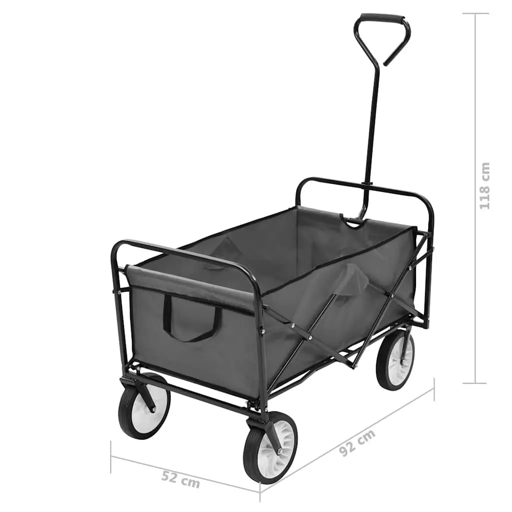 Folding Hand Trolley Garden Wagon Steel Frame 600D Oxford Fabric 75kg Capacity Green