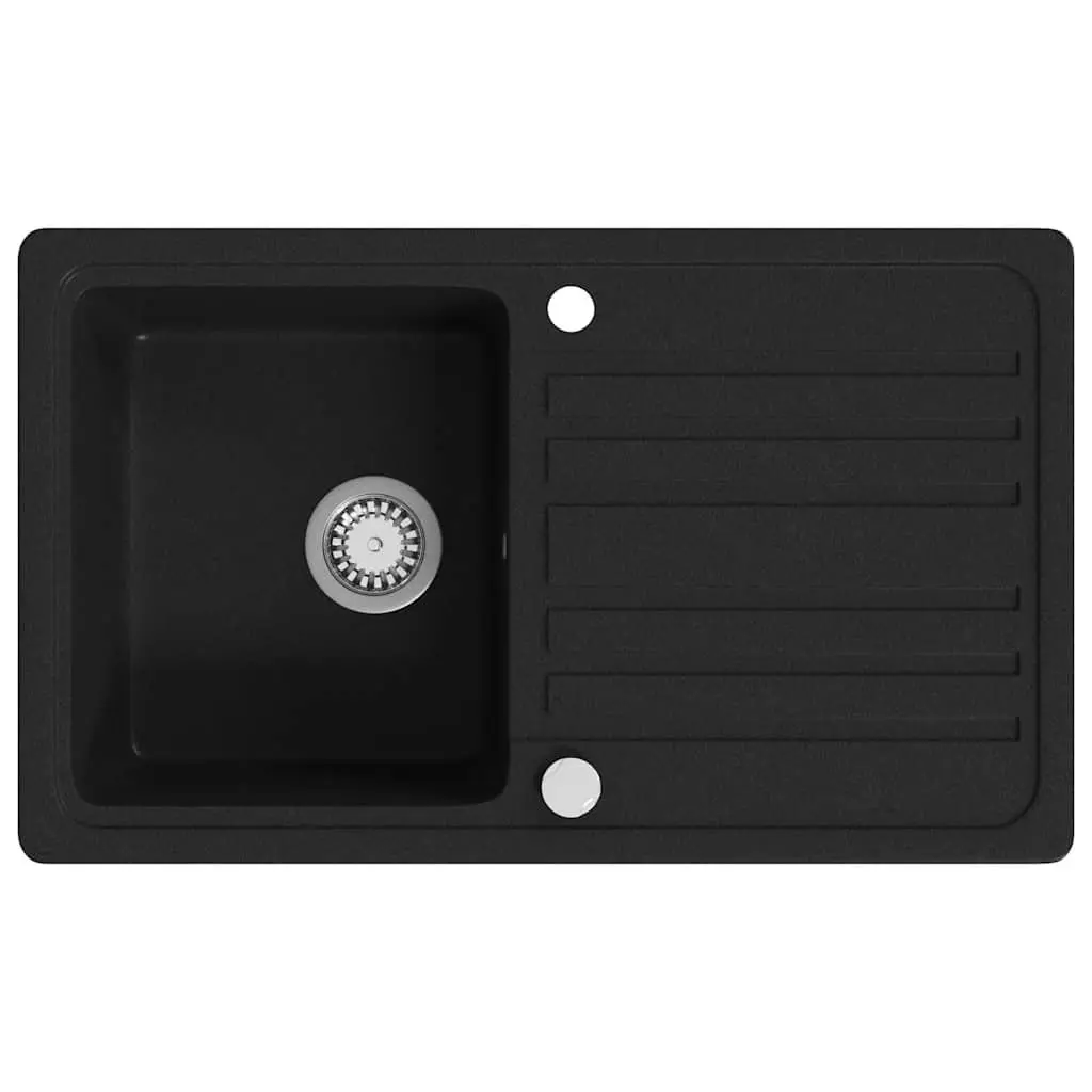 Kitchen Sink Single Basin Black Granite Drainer Reversible Left Right Fitted