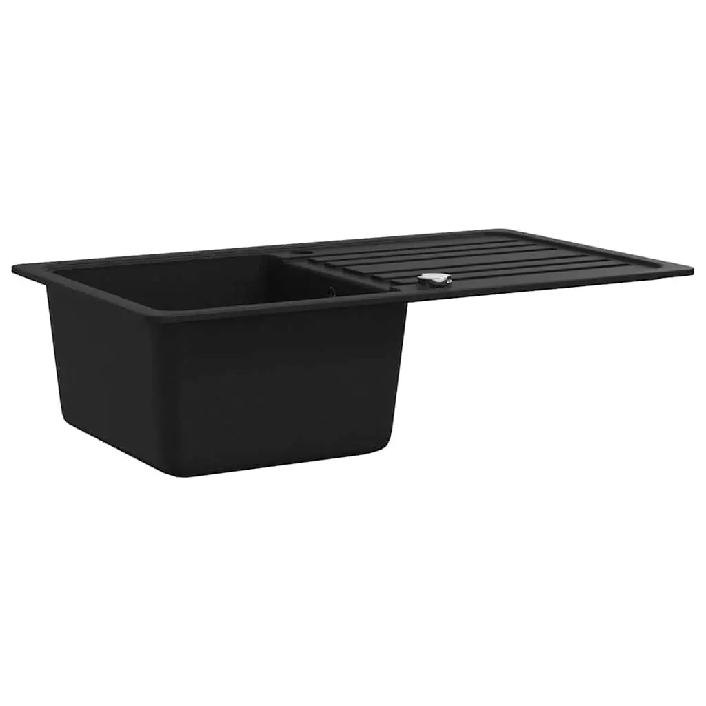 Kitchen Sink Single Basin Black Granite Drainer Reversible Left Right Fitted