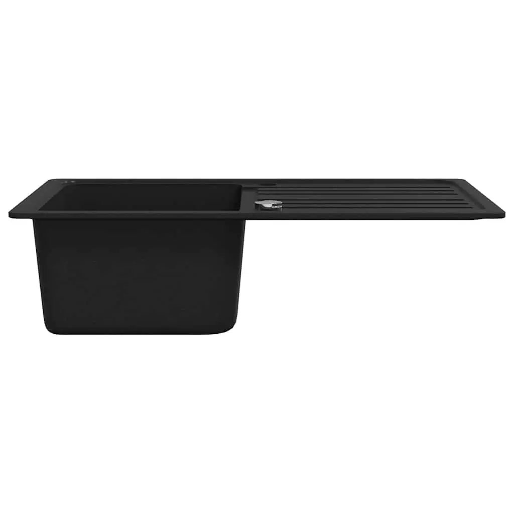 Kitchen Sink Single Basin Black Granite Drainer Reversible Left Right Fitted