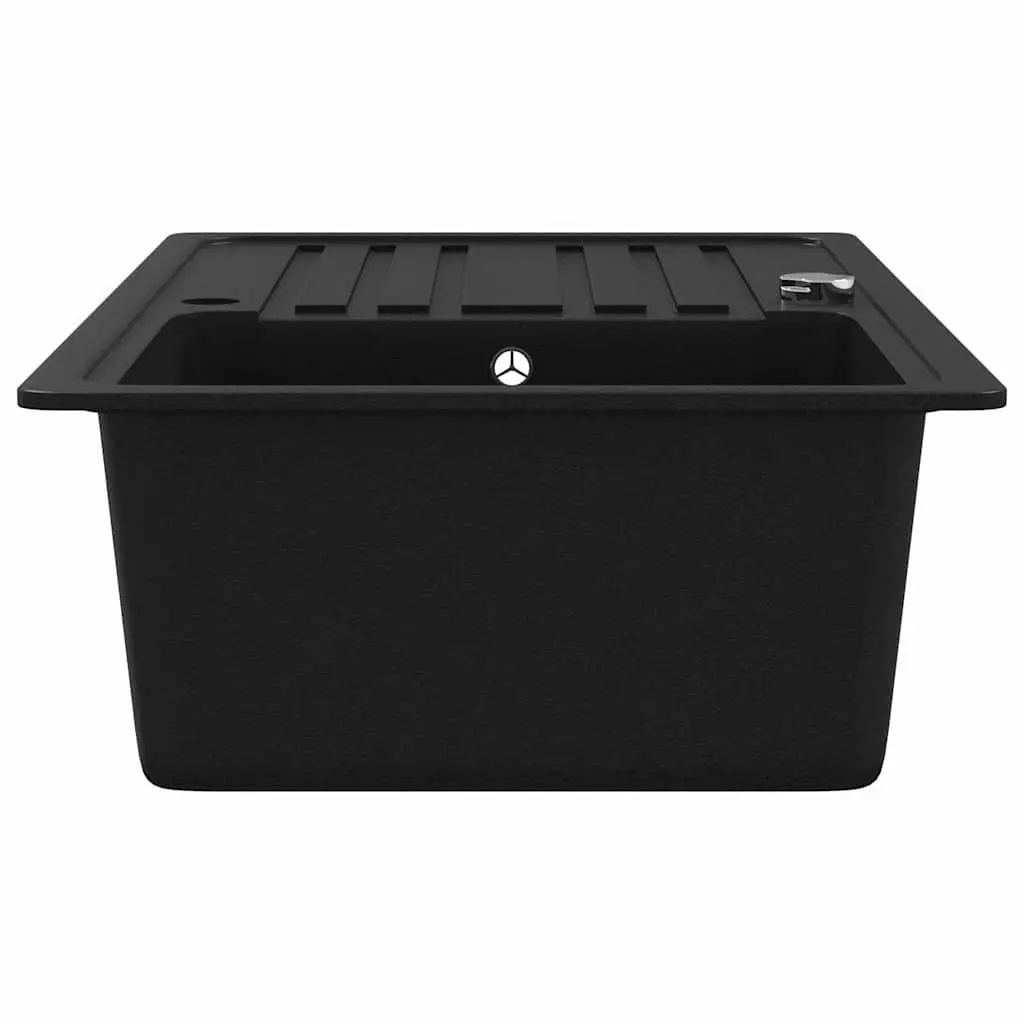 Kitchen Sink Single Basin Black Granite Drainer Reversible Left Right Fitted