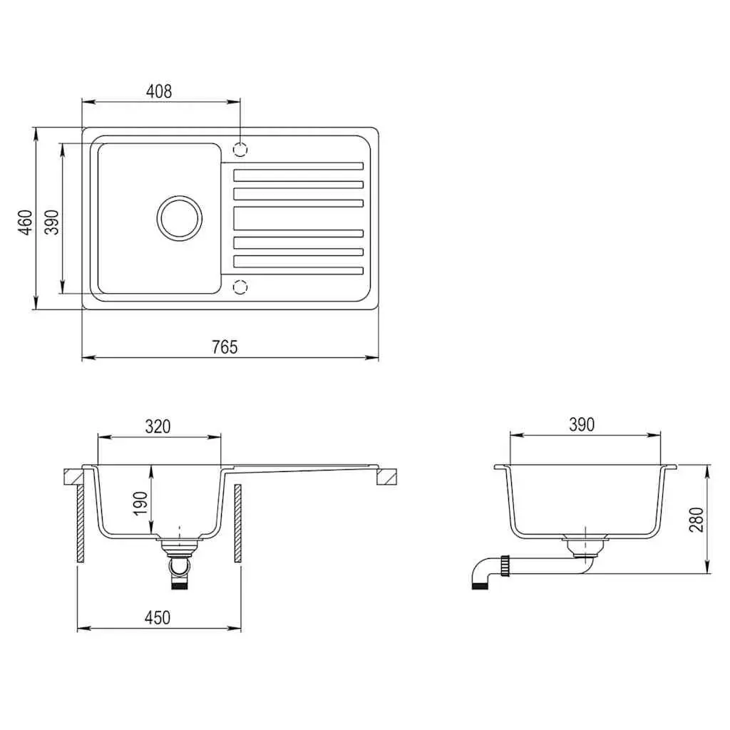 Kitchen Sink Single Basin Black Granite Drainer Reversible Left Right Fitted