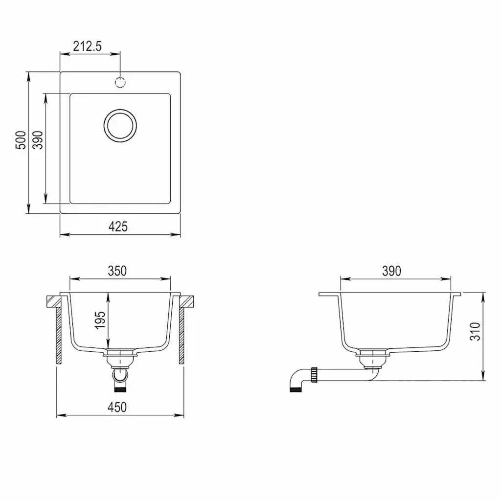 Overmount Kitchen Sink Single Basin White Granite Drainer Space Saver Reversible