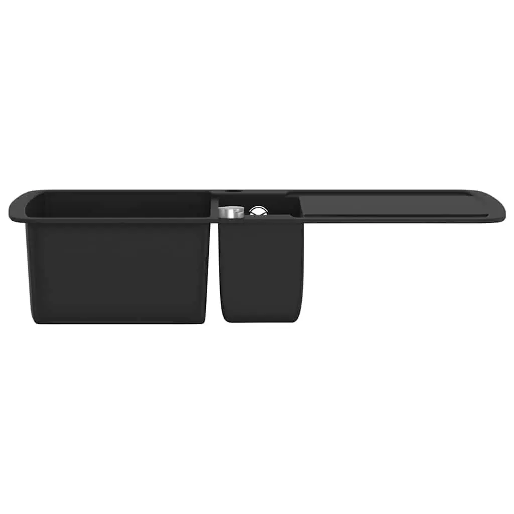 Double Basin Kitchen Sink Black Granite Drainer Reversible Space Saver Durable