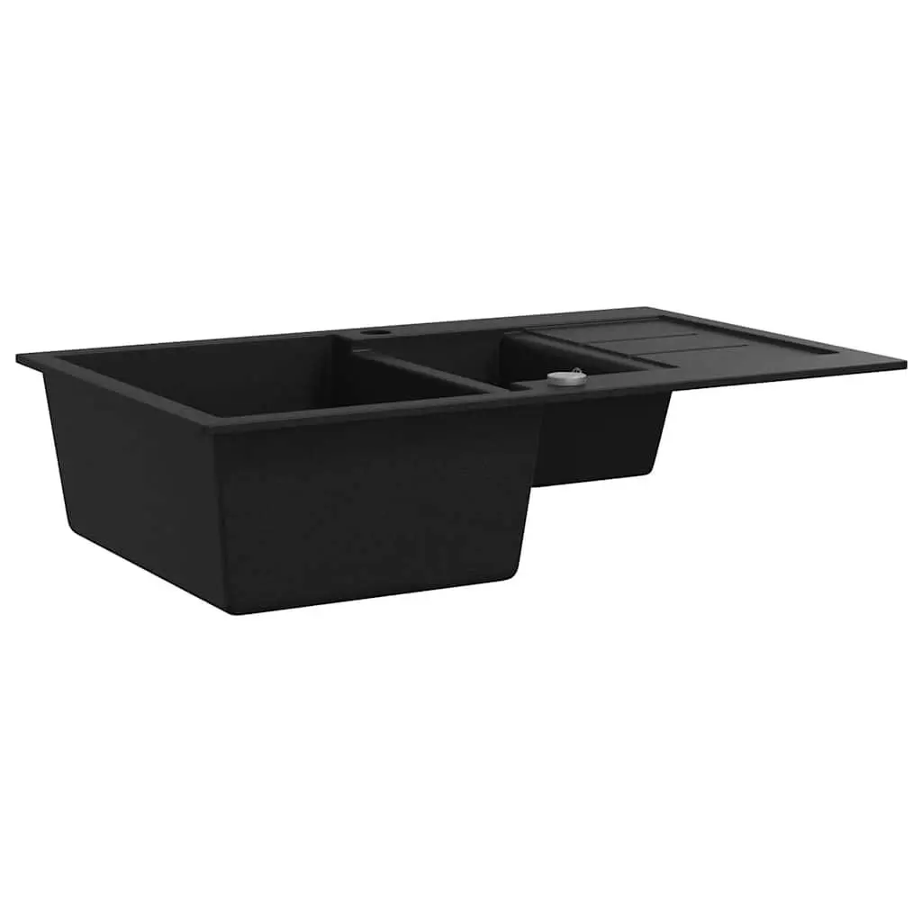 Double Basin Kitchen Sink Black Granite Reversible Two Bowl Undermount Fixture