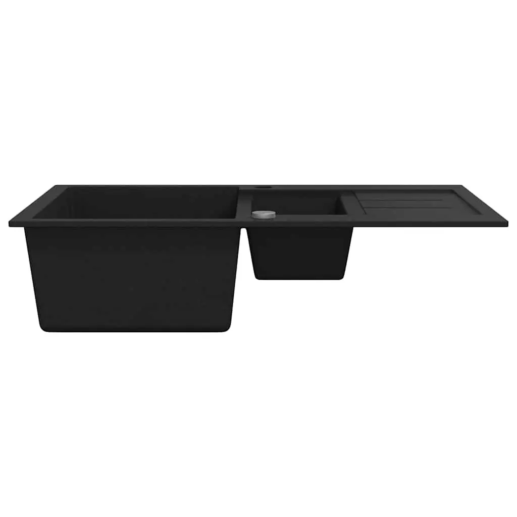 Double Basin Kitchen Sink Black Granite Reversible Two Bowl Undermount Fixture