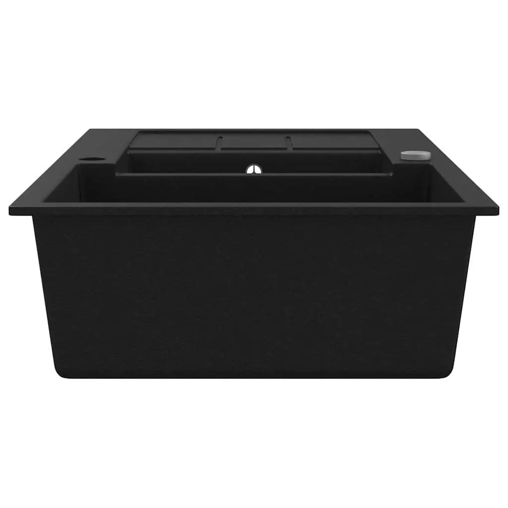 Double Basin Kitchen Sink Black Granite Reversible Two Bowl Undermount Fixture