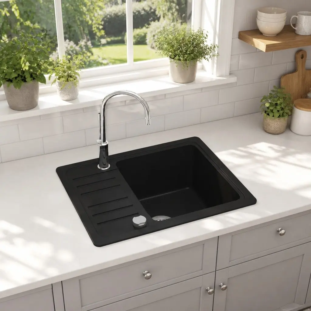Black Granite Kitchen Sink with Drainer