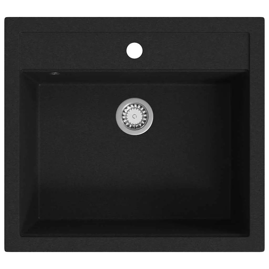 Kitchen Sink Single Basin Black Granite Drainer Reversible Space Saver