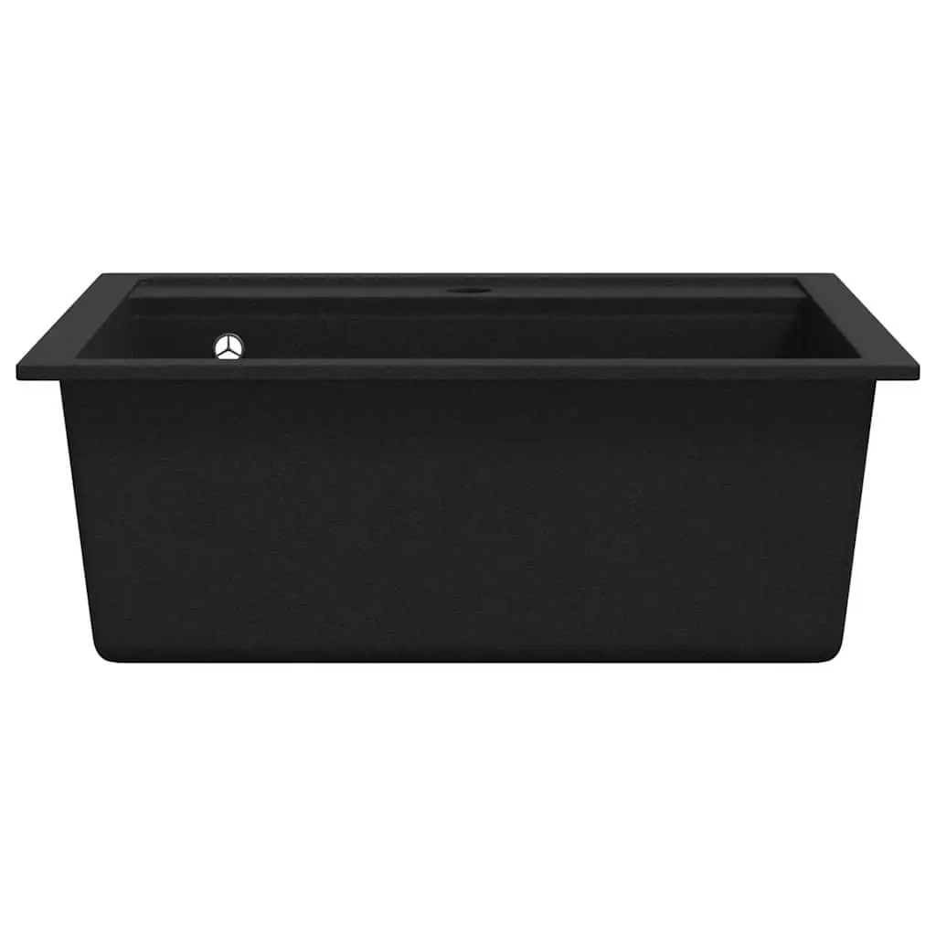 Kitchen Sink Single Basin Black Granite Drainer Reversible Space Saver