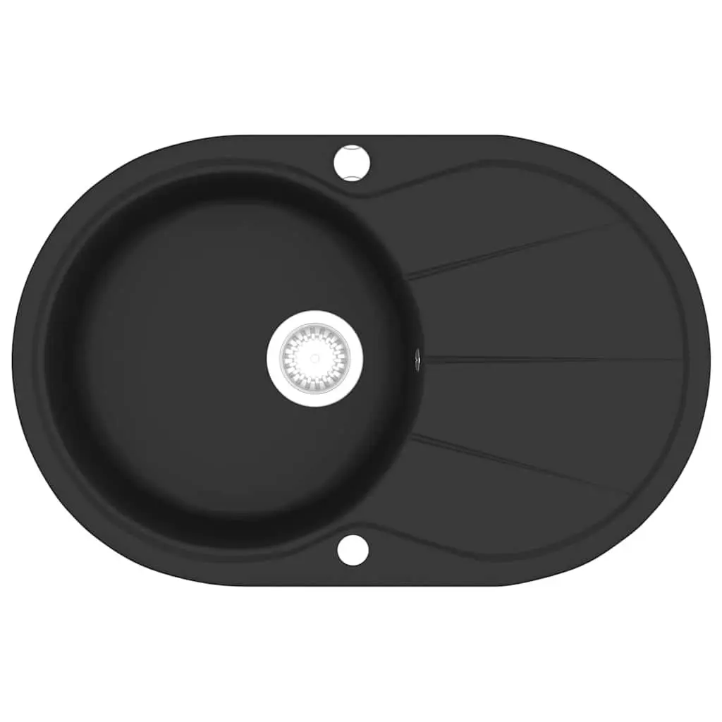 Kitchen Sink Single Basin Oval Black Granite Drainer Reversible Space Saver