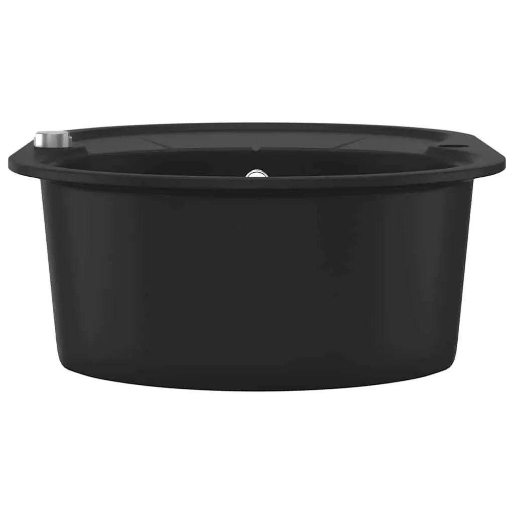 Kitchen Sink Single Basin Oval Black Granite Drainer Reversible Space Saver