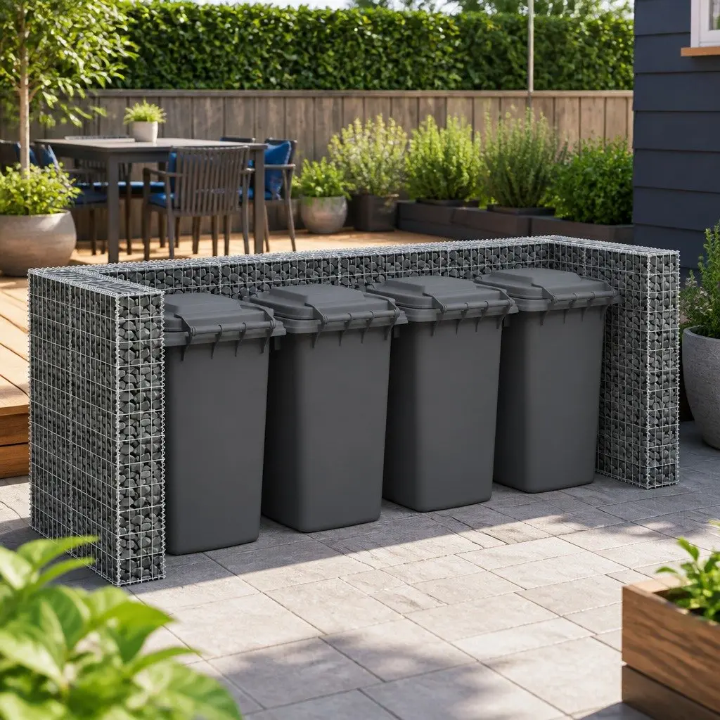 Gabion Wall Garbage Bin Enclosure in Silver Steel