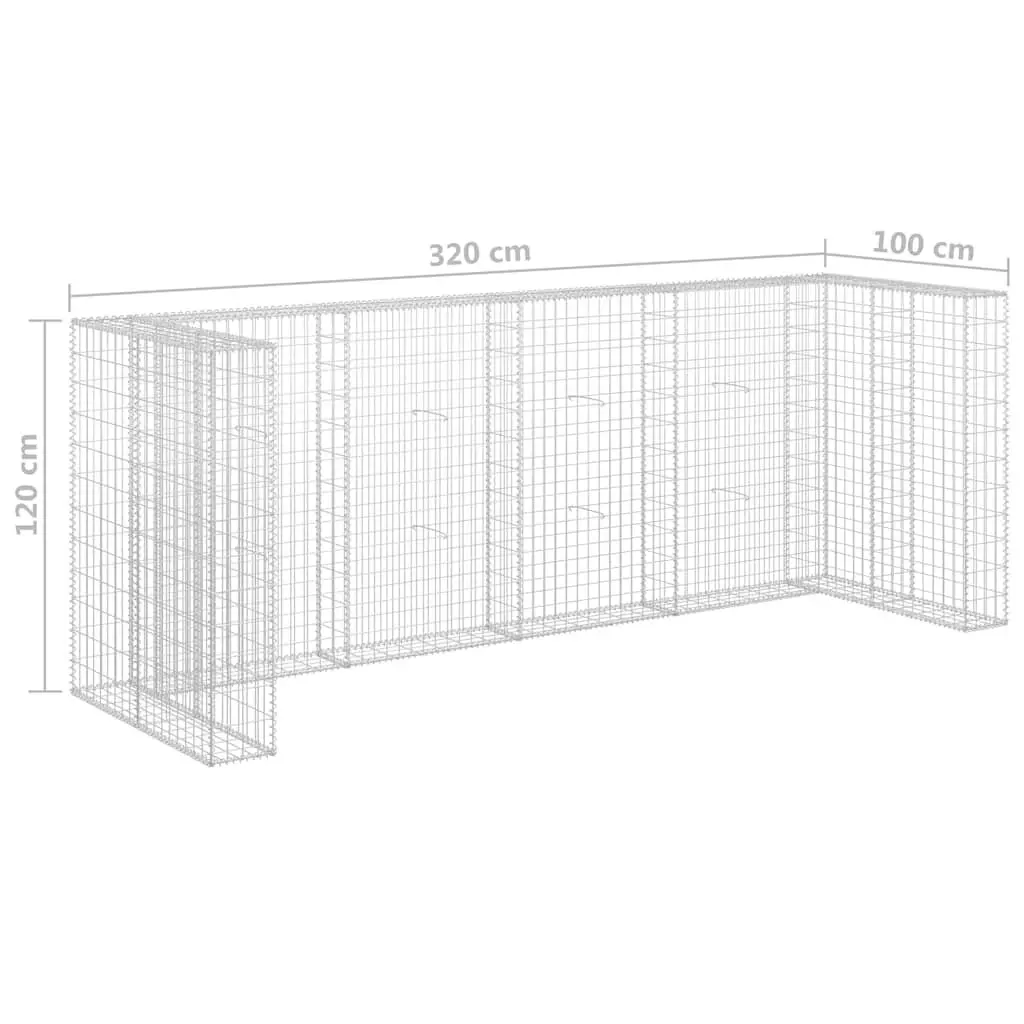 Gabion Wall Garbage Bin Enclosure 320x100x120 cm Silver Steel Mesh