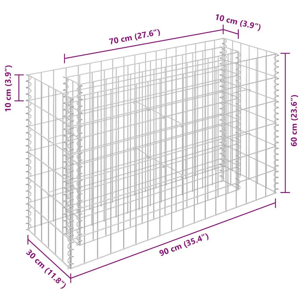 Gabion Raised Bed Planter Silver Metal 90x30x60cm