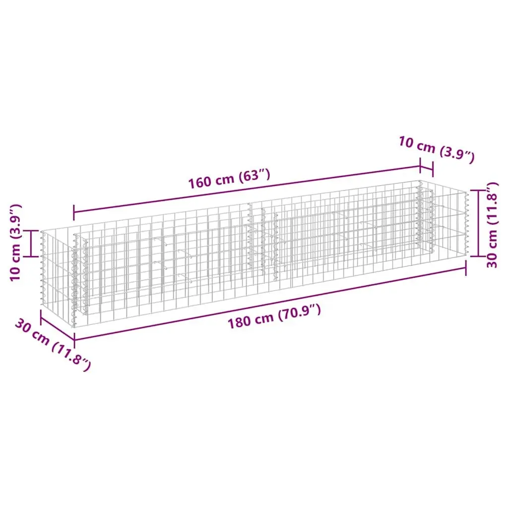 Gabion Planter Box Raised Garden Bed Flower Container 180 x 30 x 30 cm Silver Galvanised Steel