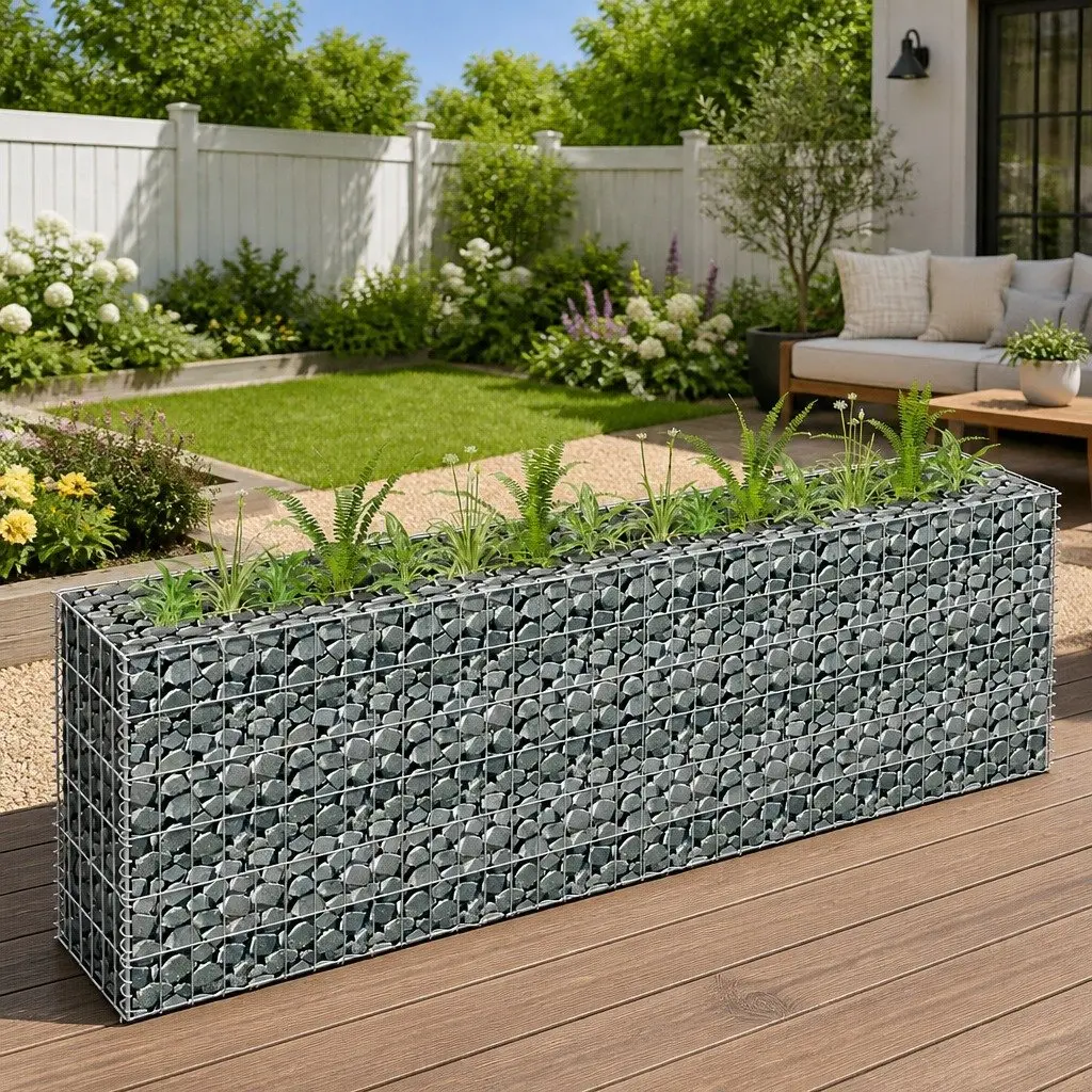 Gabion Raised Garden Bed Galvanised Steel 180x30x60cm Silver Planter