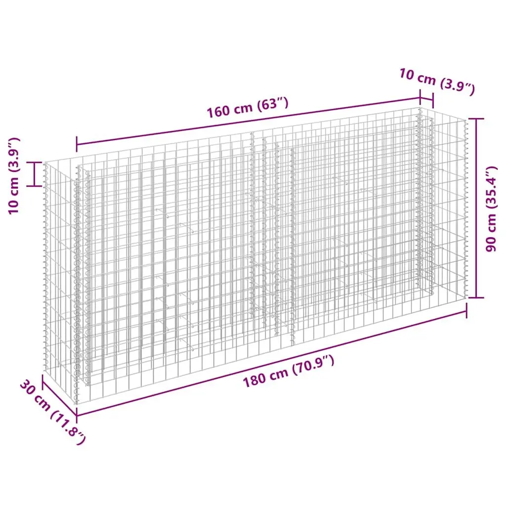 Galvanised Steel Garden Planter Raised Bed 180cm x 30cm x 90cm Silver for Planting and Landscaping