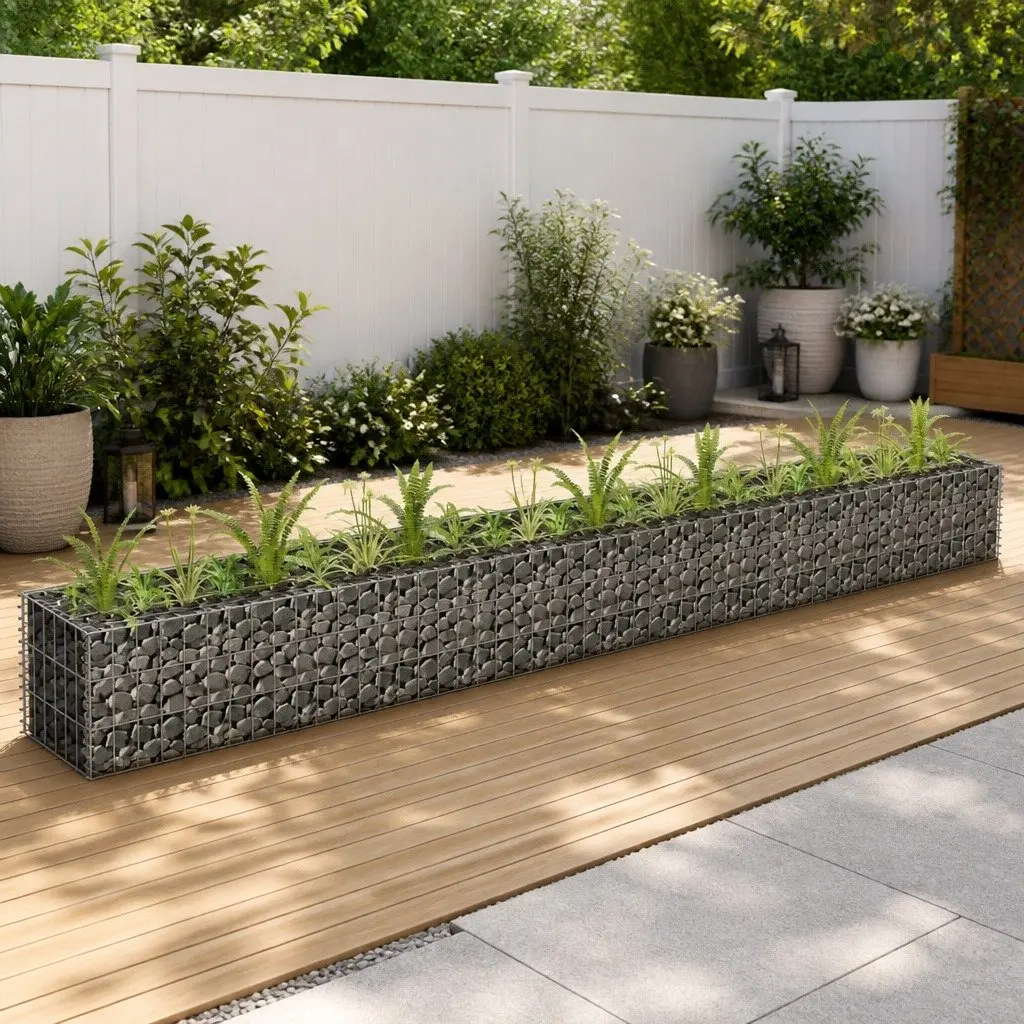 Gabion Raised Bed Garden Planter 270x30x30cm Galvanised Steel Silver