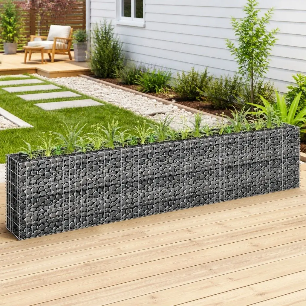 Gabion Planter Raised Garden Bed Silver Galvanised Steel Wire Mesh 270 x 30 x 60 cm