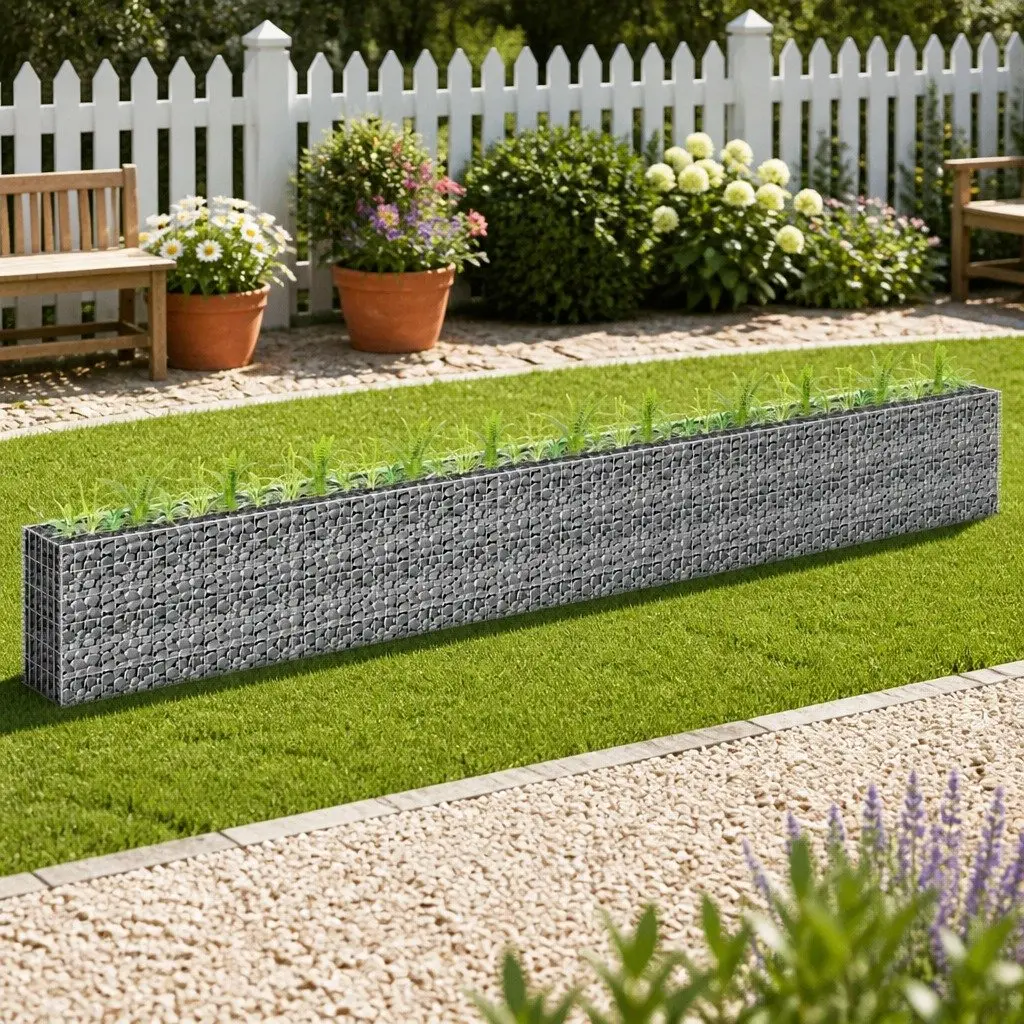 Gabion Raised Bed Garden Planter 450x30x60cm Silver Galvanised Steel