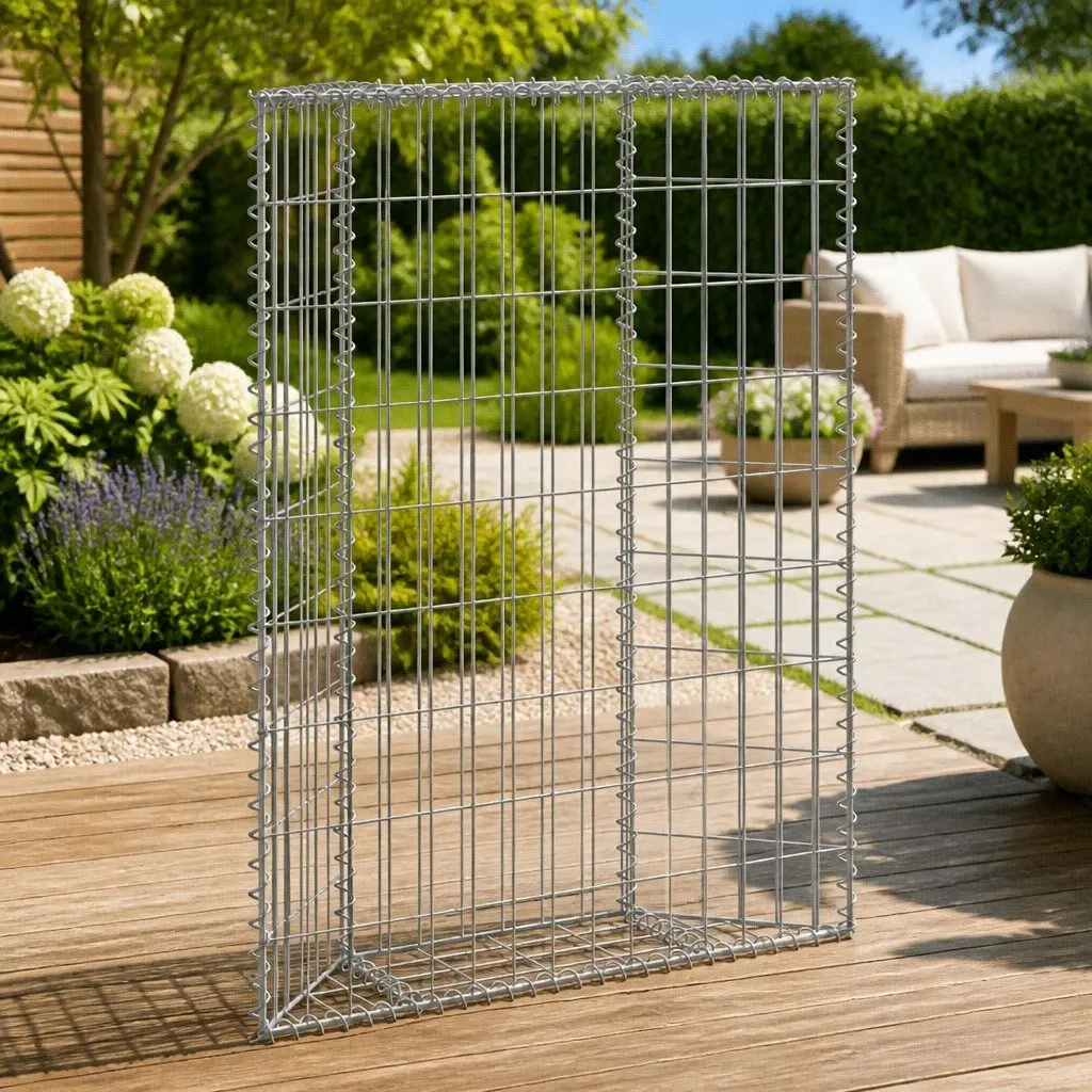 Gabion Raised Bed Planter Trapezium Shape Outdoor Garden Flower Box 100 x 20 x 100 cm Silver
