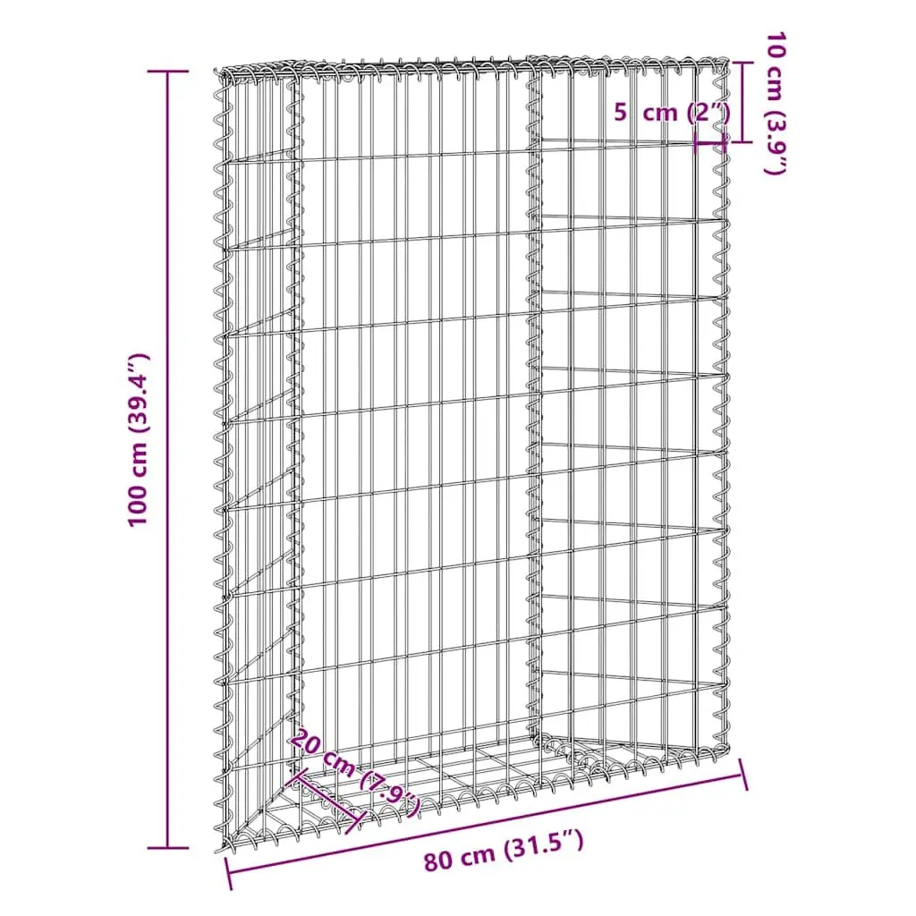 Gabion Raised Bed Planter Trapezium Shape Outdoor Garden Flower Box 100 x 20 x 100 cm Silver