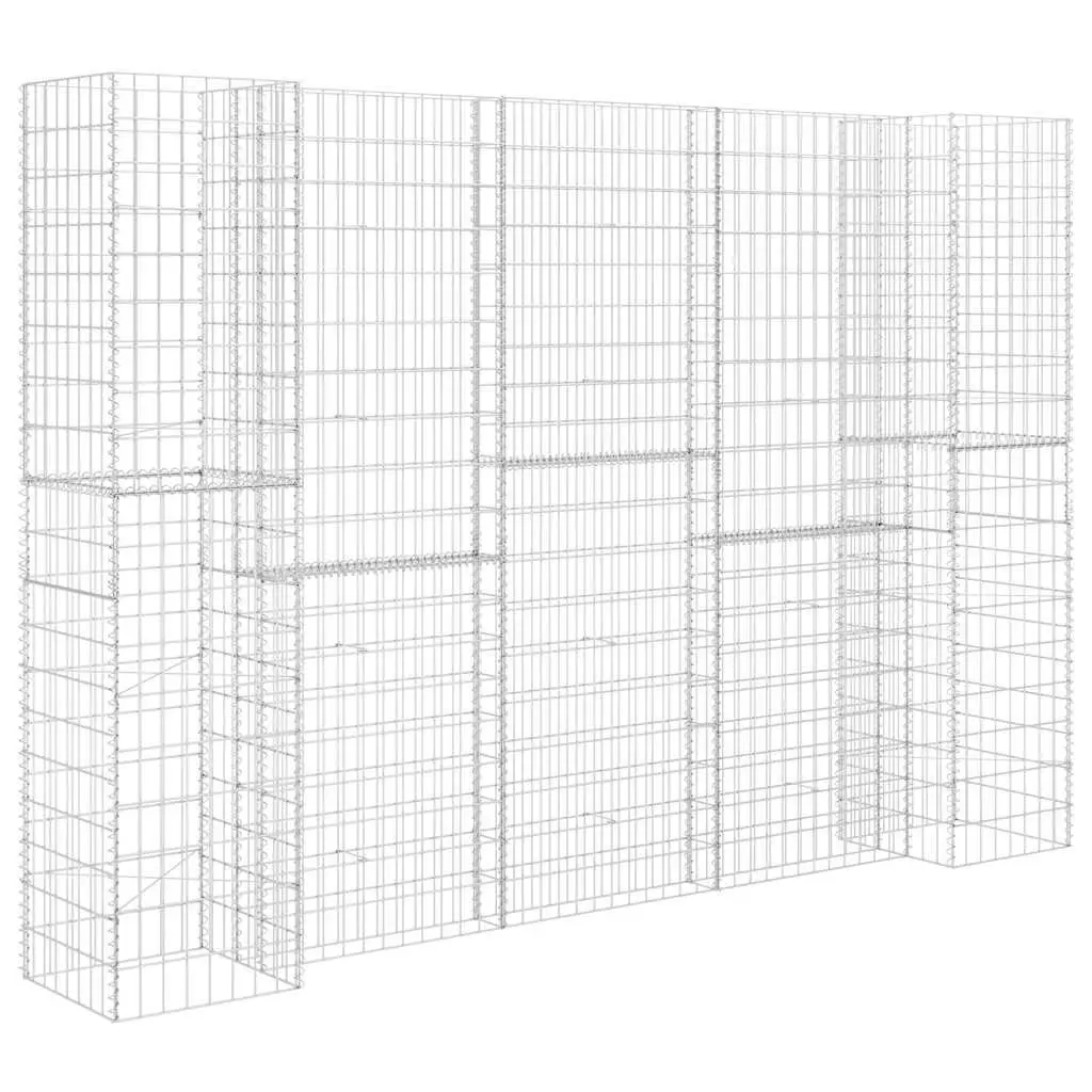 Gabion Planter H-Shaped Garden Border Steel Wire 260x40x200cm Silver