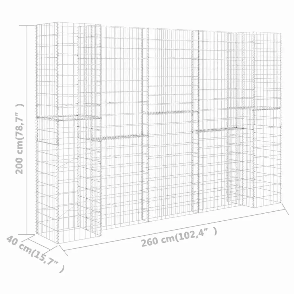 Gabion Planter H-Shaped Garden Border Steel Wire 260x40x200cm Silver