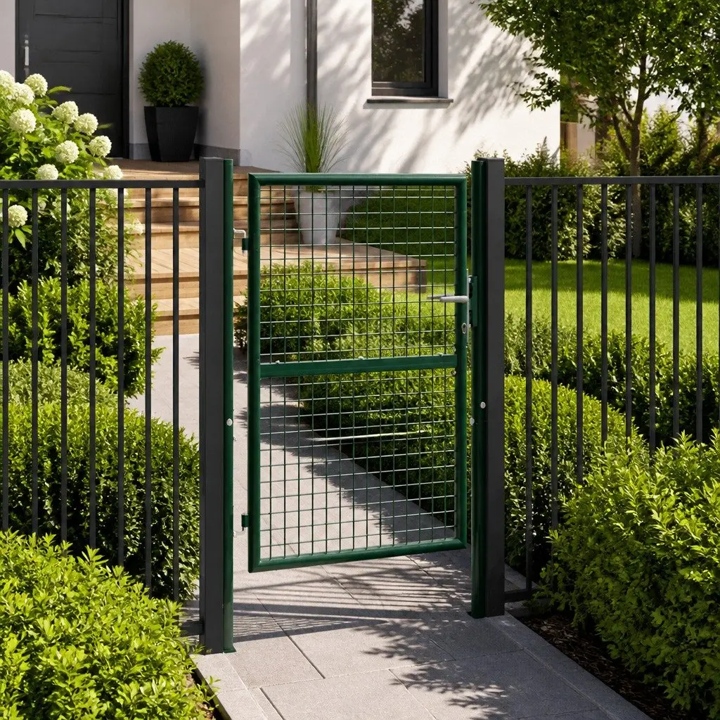 Steel Fence Gate Entryway 100x125cm Green Heavy Duty