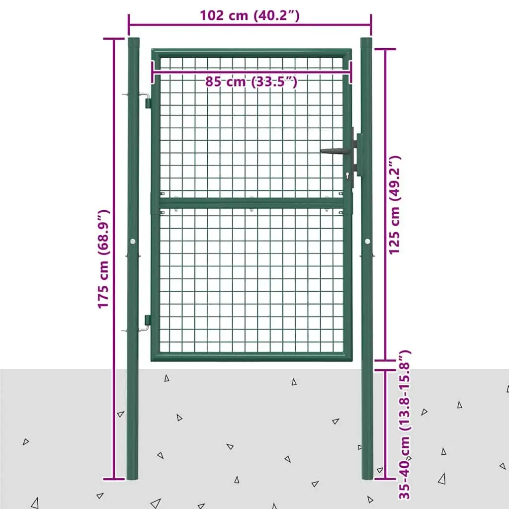 Steel Fence Gate Entryway 100x125cm Green Heavy Duty