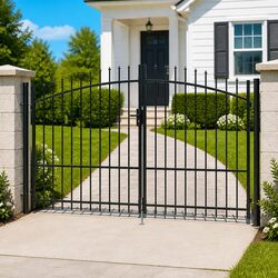 Reliable Garden Gate Double Door with Spike Top Black 299.5x224.5cm