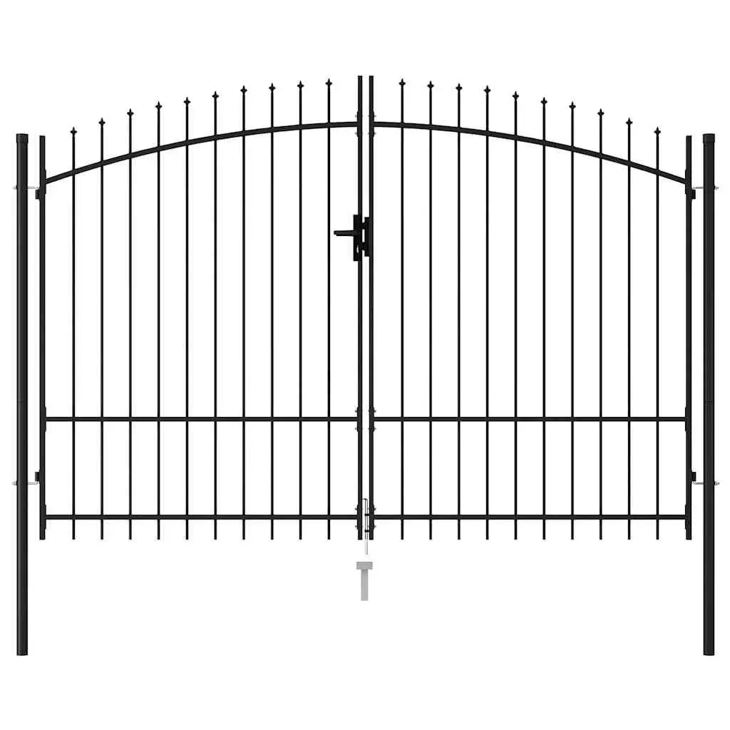 Double Door Garden Gate Security Barrier 2995 x 2495 cm Black Steel